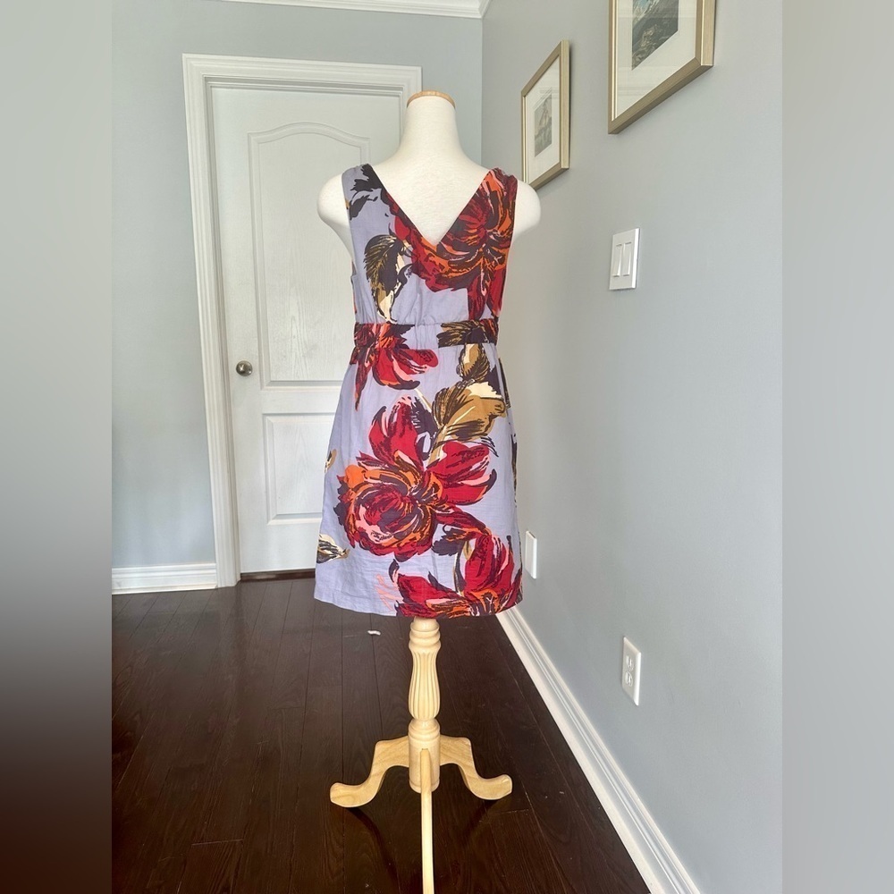JOE FRESH Floral Wrap Empire Waist V Neck A Line Dress - Gray and Red - Picture 7 of 7